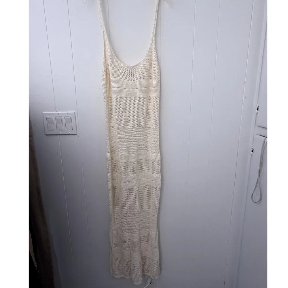 Abercrombie & Fitch Crochet Maxi Dress Ivory Cream Open Knit Cover Up Medium
